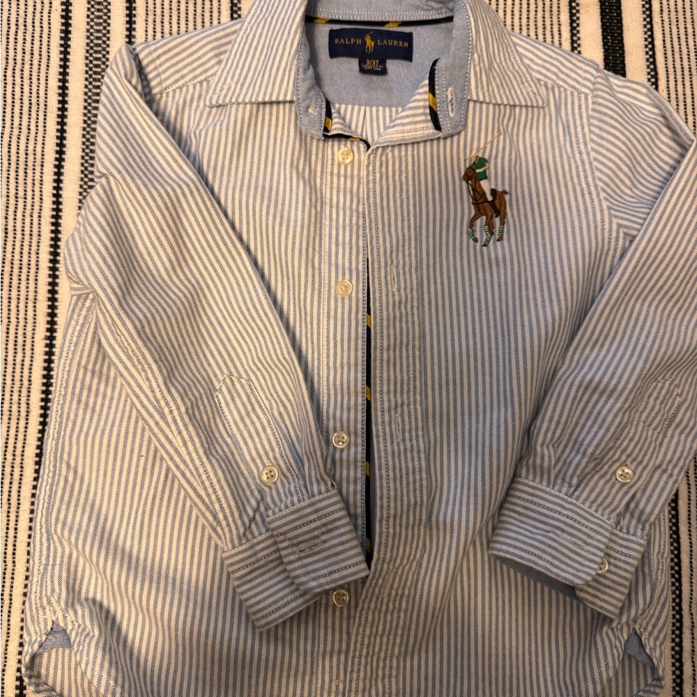 Ralph Lauren Light Blue & White Striped Button-Down Shirt with Polo Pony
